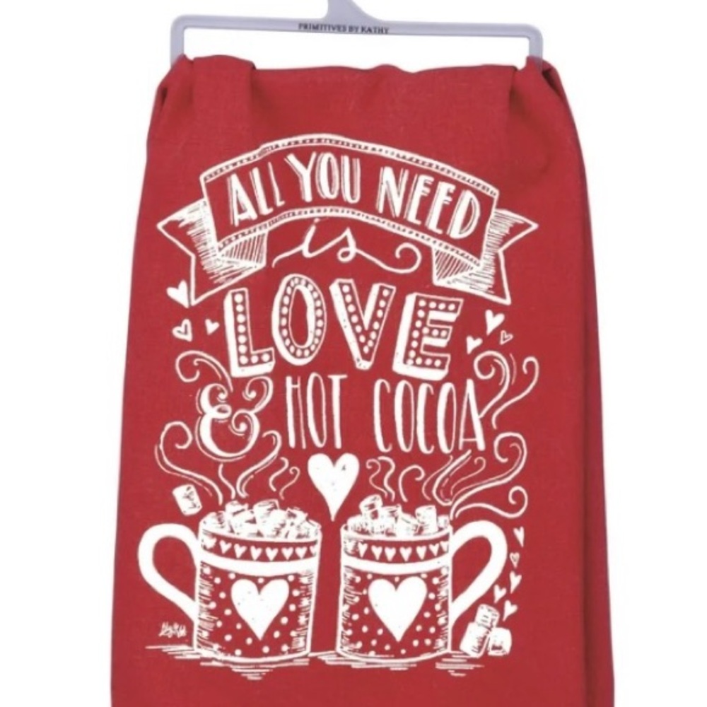Primitives by Kathy All You Need is Love & Hot Cocoa Towel, Red, Brand New